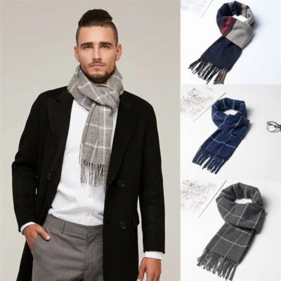 Cachecol masculino cashmere urdiduras quentes listrado Escócia super macio outono inverno cachecol - Imagem 1 de 4