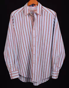 Robert Graham Blue Orange Diamond Stripe Embroidered Silk Button Up Shirt M - Picture 1 of 11