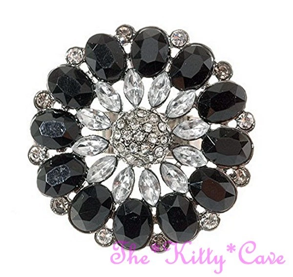 Big Victorian Vintage Look Black White Floral Cluster Ring w/ Swarovski Crystals - Image 1 of 1