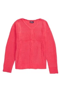 Freshman Girls cable knit sweater size Large 12/14 coral NWT pull over v-neck  - Picture 1 of 6