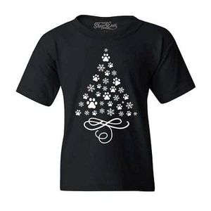 Paw Print Dog Cat Christmas Tree Holiday Youth's T-Shirt Christmas Shirts - Picture 1 of 4
