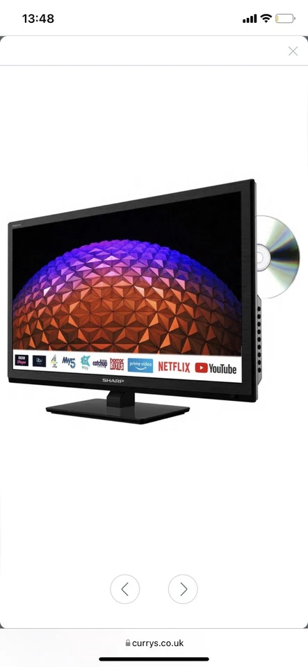 Sharp 1T-C24BE0KR1FB Smart LED HD TV with Built-in DVD Player - Black - Image 1 of 4