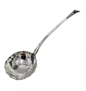 Antique Georgian 1770 Solid Sterling Silver Punch Soup Ladle Feather Edge Bowl - Picture 1 of 8