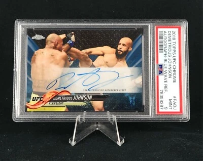 2018 Topps Chrome UFC DEMETRIOUS JOHNSON Blue Wave Refractor /75 Autograph PSA 9 - Image 1 of 2