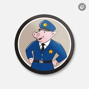 Funny Pig Policeman Animal | 4'' X 4'' Round Decorative Magnet - Picture 1 of 2