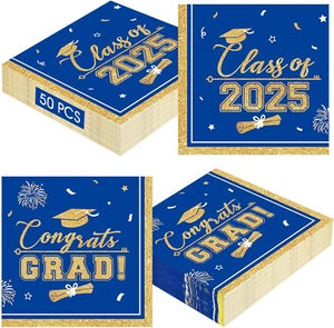 50 Pcs Graduation Napkins Class of 2025 - Blue Gold Congrats Grad Napkins Set, 3 - Picture 1 of 12