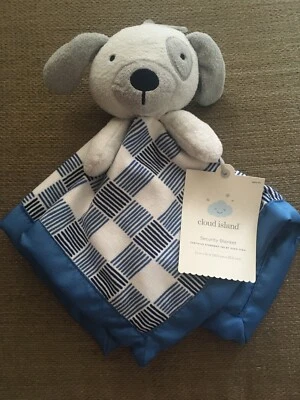 Cloud Island Puppy Dog Lovey Gingham Gray Blue Plaid Security Blanket NWT RARE - Image 1 of 4