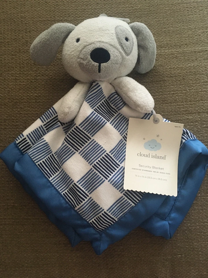 Cloud Island Puppy Dog Gingham Gray Blue Plaid Security Blanket Lovey