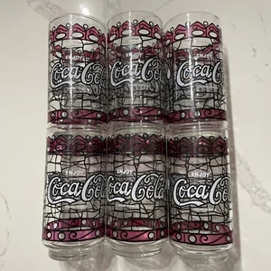 Juego de 6 vasos de Coca-Cola vintage - aspecto de vitral tipo Tiffany - Imagen 1 de 7