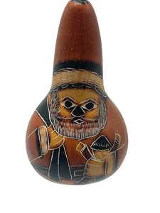 Santa Gourd Peruvian Hand Etched Ornament Folk Art Christmas 4” Handmade Hanging - Picture 1 of 9