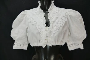 Gr.44 Dirndlbluse weiß Bluse für Dirndl Baumwolle Spitze und Rüschen B10645 - Bild 1 von 4