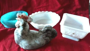 PORTIEUX-VALLERYSTHAL-4 TEILE BONBONIERE HAHN, ZUCKERDOSE,NEST, HÜHNERUNTERSETZER - Bild 1 von 12
