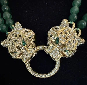 Collar de Piedra Natural Doble Leopardo Ágata Verde Caramelo Ojo NUEVO 20" - Imagen 1 de 3