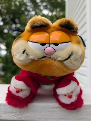 Juguete de peluche Dakin Garfield Cat en zapatillas de Navidad 1981 dibujos animados peluche  Foto 1 de 4