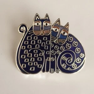 Laurel Burch Indigo Cats Pin Brooch Blue Enamel over Silver Plate VTG Cat Lover - Picture 1 of 8