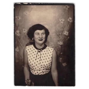 Photo Booth Portrait of Polka Dot Dress and Floral Backdrop - 1954 Young Lady - Picture 1 of 2