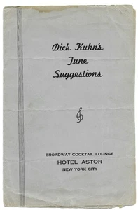 LISTA DE CANCIONES Broadway Hotel Astor New York City Hotel Dick Kuhn Orchestra de colección de los años 40 - Imagen 1 de 3