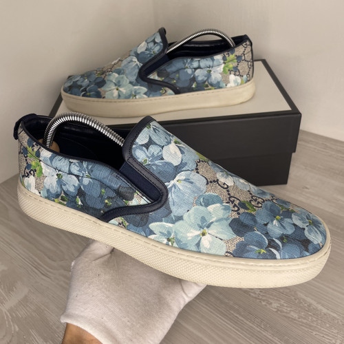 Gucci Sneakers Supreme GG Tela Stampa 'Bloom' Blu Fiore Slip On (43)
