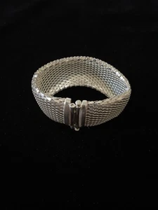 Vintage 925 Italy Sterling Silver Wide Mesh Chain Link Bracelet 49g Chunky - Picture 1 of 10