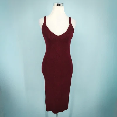 Hatch 3 Size Large L Burgundy Joelle Ribbed Tank Midi Length Maternity Dress - Image 1 of 4