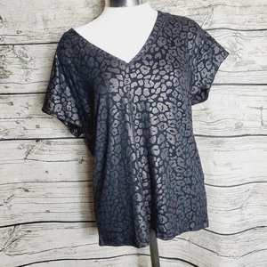 White House Black Market Women Top V Neck Cheetah Polyester Black Size Small NWT - Picture 1 of 6