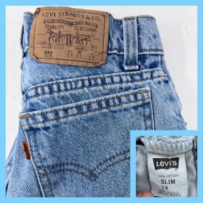 Jeans ajustados vintage Levi Strauss 560 lavado claro talla 14 jóvenes desgastados hechos en EE. UU. Foto 1 de 4