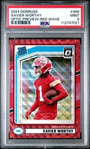 2024 Panini Donruss - Rated Rookie Xavier Worthy #398  OP Red Wave MINT PSA 9 - Picture 1 of 2