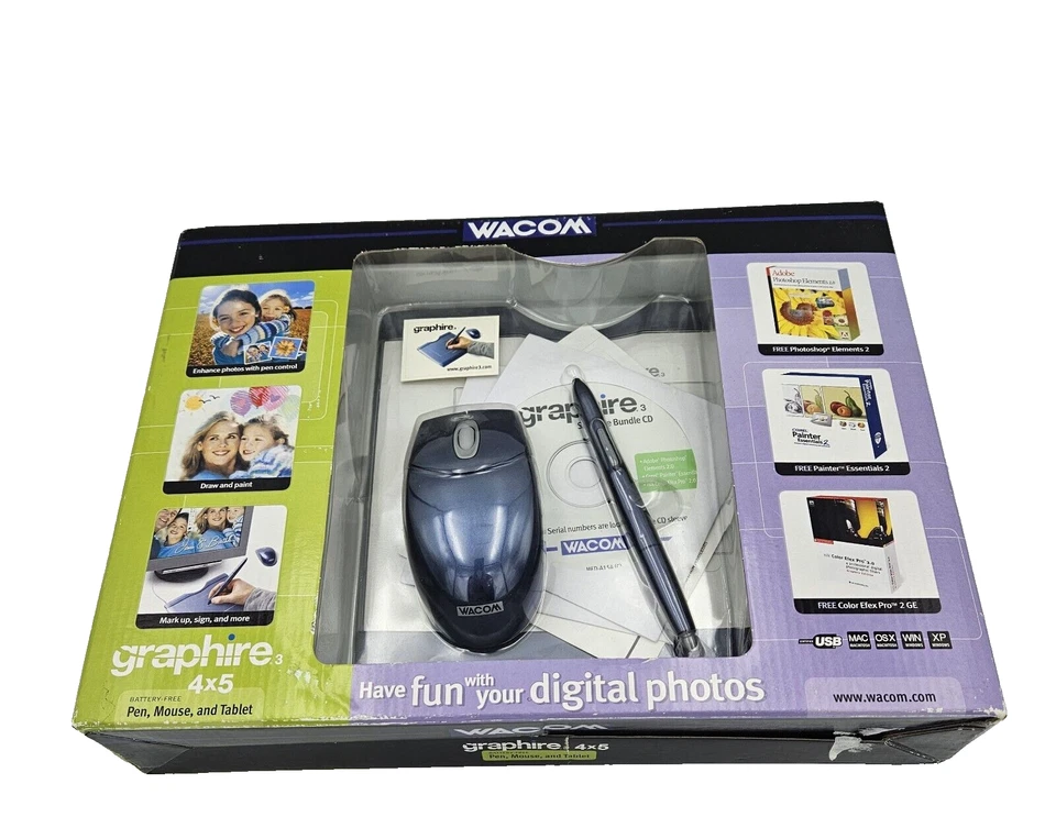 Wacom Graphire 3 4x5 USB Tablet w/Pen, Mouse & Software CD's CTE430SA New Sealed - Image 1 of 4