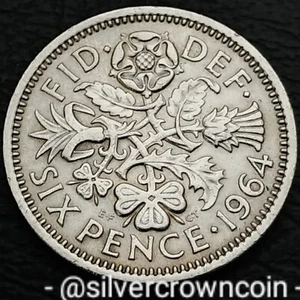 UK Great Britain 6 Pence 1964. KM#903. Lucky sixpence wedding coin. 6P. 6C. LT - Picture 1 of 7