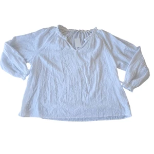 J crew womens Sz XL white textured long sleeve V neck blouse cotton - Picture 1 of 8