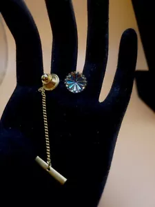 Vintage Aurora Borealis Tie Tack / Lapel Pin With Chain And T Bar Gold Toned - Picture 1 of 4