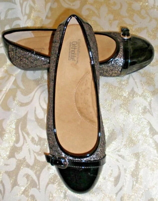 ORTHOLITE CROFT-BARROW NEGRO/PLATEADO HECHO POR EL HOMBRE BALLET MOCASINES PLANOS DIAPOSITIVAS 9,5 M Foto 1 de 4