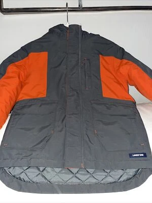 Lands’ End Boys Size Small 8 Full Zip Hooded Jacket Orange/ Dark Gray Fleece S42 - Image 1 of 4
