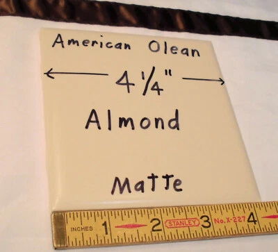 6 pcs. Matte Almond: Vintage 4-1/4" Ceramic Tiles by American Olean, made 1970's - Image 1 of 4