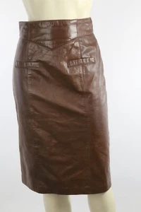 VTG Chocolate brown Leather Pencil Knee Length Skirt Size 2 Corpcore Business - Afbeelding 1 van 10