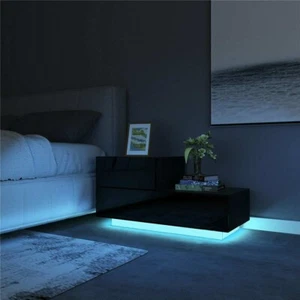 Modern LED Coffee Table with Glossy Drawer End Table Black Living Room Furniture - Picture 1 of 4