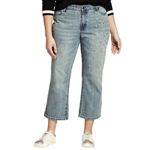 NWT WHO WHAT WEAR Blue Plus Size 18W Jeans Pearl Studs Capri Length 100% Cotton - Picture 1 of 5