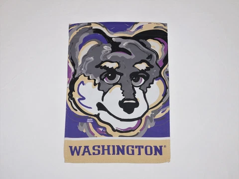 Washington Huskies NCAA Justin Patten Exclusive Harry The Huskie Flag 18x12 NEW Cover