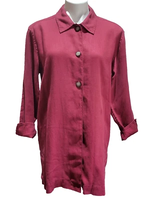 J. Jill 100% Linen Jacket 3-Button Sz 4 Cranberry Split Front/Back Mid-Length LS - Image 1 of 4
