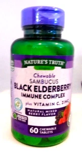 Sambucus Black Elderberry 1000mg with C & Zinc 60 Chewable Tablets - Picture 1 of 2