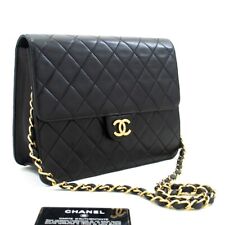 L54 CHANEL Authentic Small Chain Shoulder Bag Clutch Black Quilted Flap Lambskin