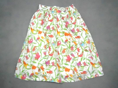 Modcloth Skirt Womens 8 White Green Monkeys Birds Pockets Frogs Pleated Zip Up - Image 1 of 4