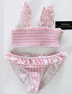 NWT, Girls Polo Ralph Lauren Pink-White Gingham Bikini. Size 6X - Picture 1 of 1