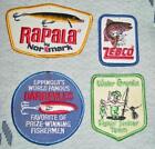 (4) 1970's Vintage FISHING PATCHES PATCH ZEBCO & RAPALA & DARDEVLES & GREMLIN