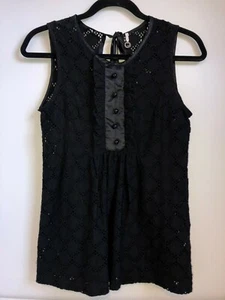 ROBIN K Sleeveless Lace Top w/ Ruffles & Keyhole Back in BLACK Sz M ~Made In USA - Picture 1 of 12