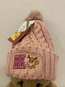 Pokemon - Floral Eevee Knit Beanie - Clothing Pink Winter Fluffy J1 - Picture 1 of 9