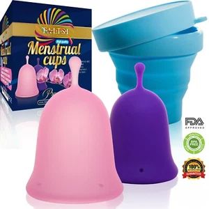 Talisi Menstrual Cups & Feminine Silicone Sterilizer Copa Period Large Small Set - Picture 1 of 9