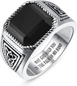 Turquoise|Emerald|Black Onyx Ring Men 925 Sterling Silver Square Cut Size 7-12 - Picture 1 of 6