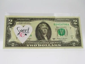 Sweet 16 Birthday $2 Bill Uncirculated Genuine US Currency Rare Unique Keepsake - Picture 1 of 14