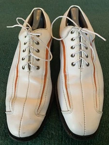 FootJoy Icon White Leather w/Orange Patent Leather Stripe Mens Golf Shoes Sz 11D - Picture 1 of 18
